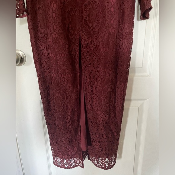 ASOS DESIGN long sleeve pencil dress in lace with geo lace trims - US 14 - Picture 8 of 11